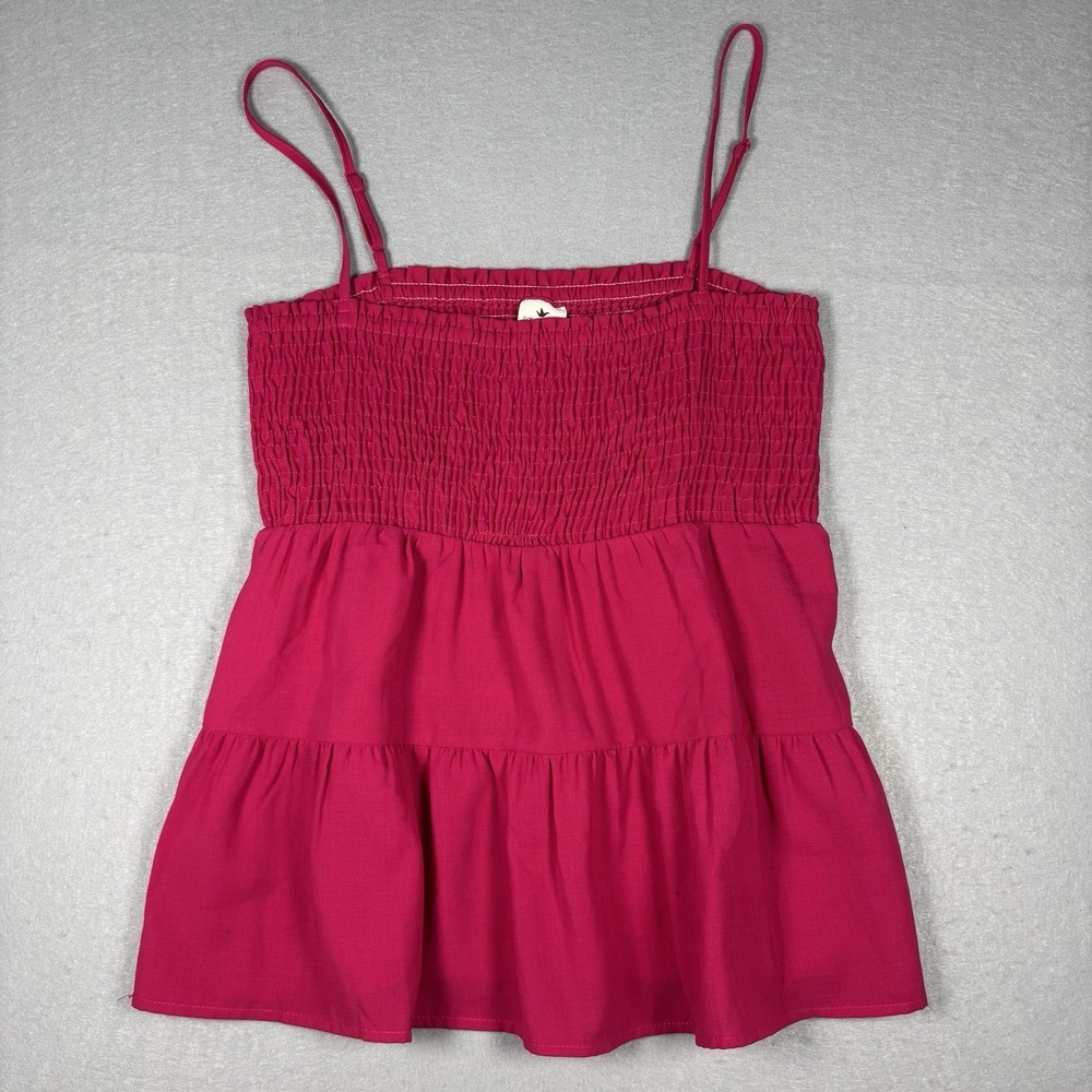 Paper Crane Tank Top Pink Smocked Bust Tiered Babydoll Strap Size Medium Y2K - Picture 2 of 9
